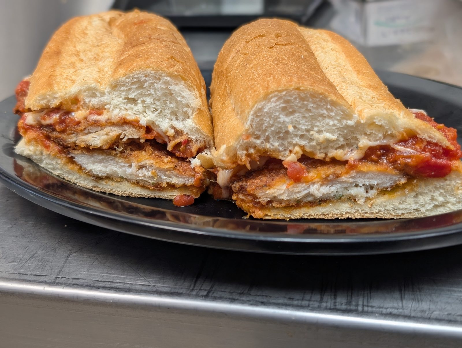Chicken parm sub at Sak's Deli